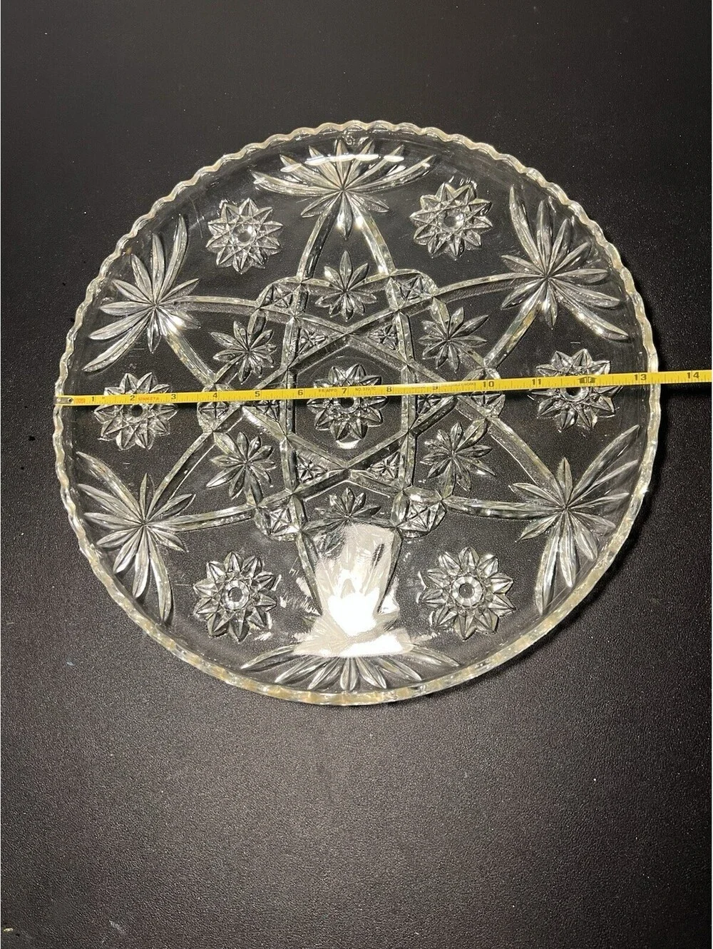 Anchor Hocking 1960s EAPC Star Of David Pressed Glass Platter Plate, 13.5”